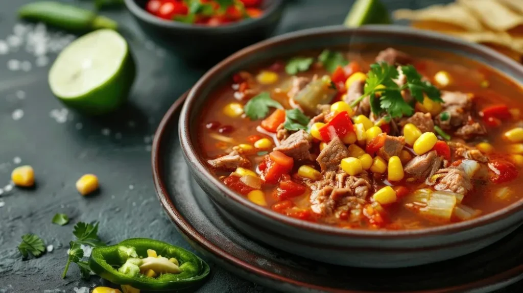 Pozole Rojo: Sopa tradicional mexicana con maíz y carne